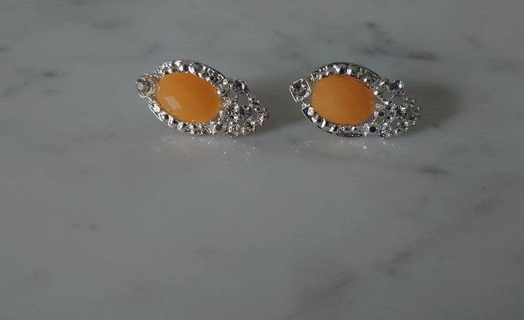 Ohrringe Ohrstecker 80 er / 90 er Jahre Original Vintage Retro gelb silber