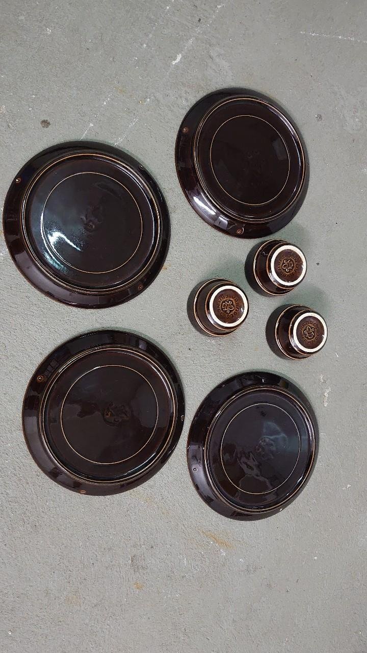 Fondue Teller Tonteller Vintage Varages France 4 Fondue Teller und 3 kleine Tonschüsseln 