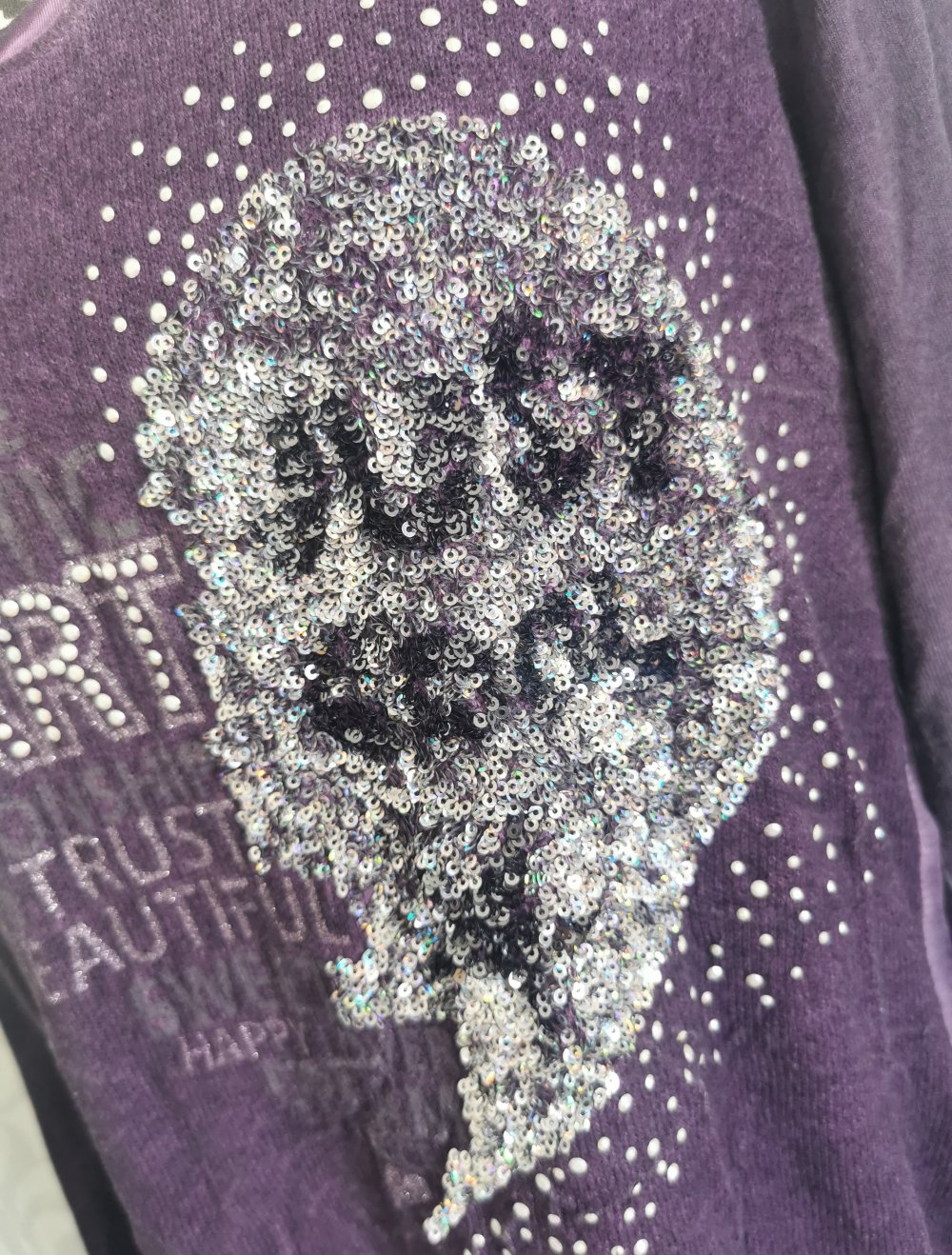 Tredy Shirt | Longshirt Gr. L /40 in lila Pailletten Perlen glitzer top Zustand