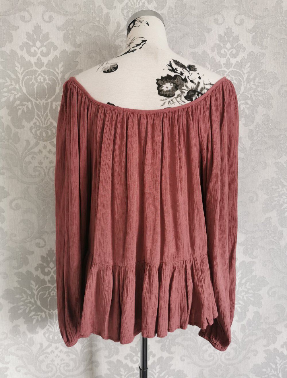 Only Tunika | Bluse | Shirt Gr. L Carmen Ausschnitt Häkelborte Cringle Optik