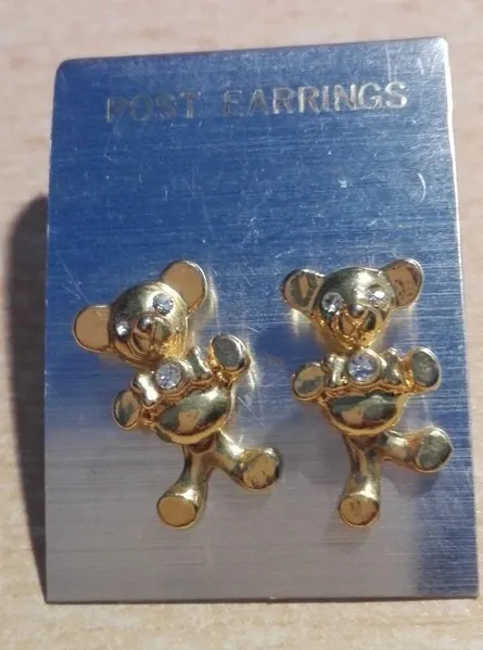 Goldfarbene Ohrstecker Teddy mit Steinchen - neu