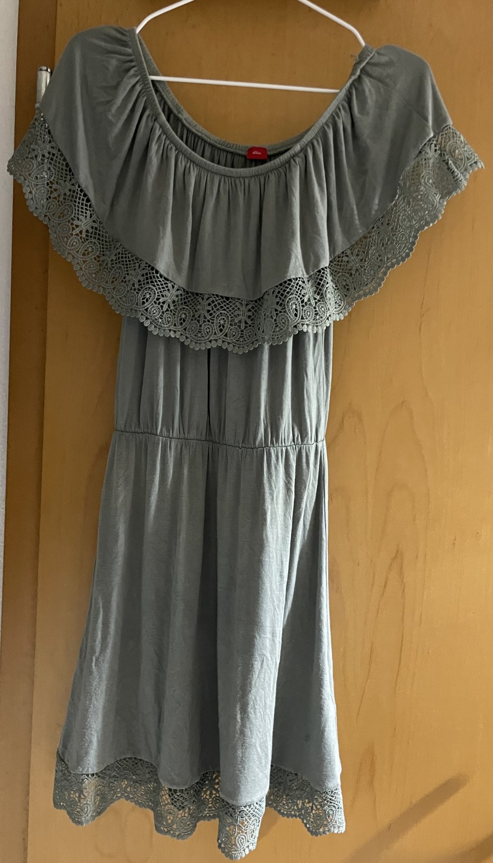 Khaki Offshoulder Sommerkleid mit Spitze 34 s.Oliver