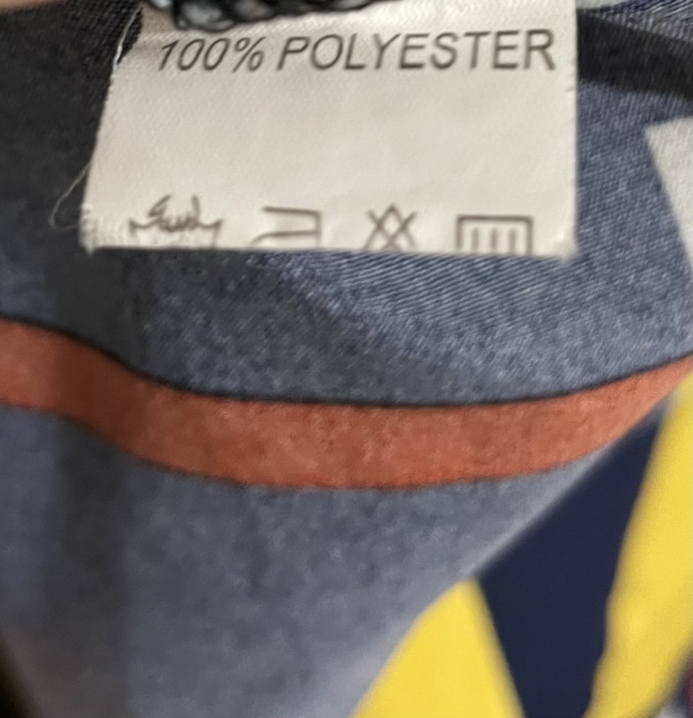 Gelb blau rot gemustertes Langarm Midikleid S