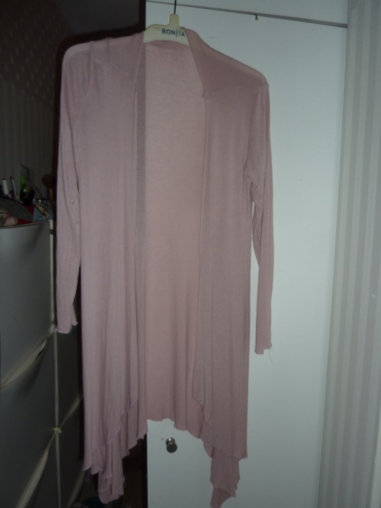 Damen leichter Sommer Cardigan 38 40 S M rosa Jacke Sommerjacke aus Shirtstoff LOngjacke Jersey