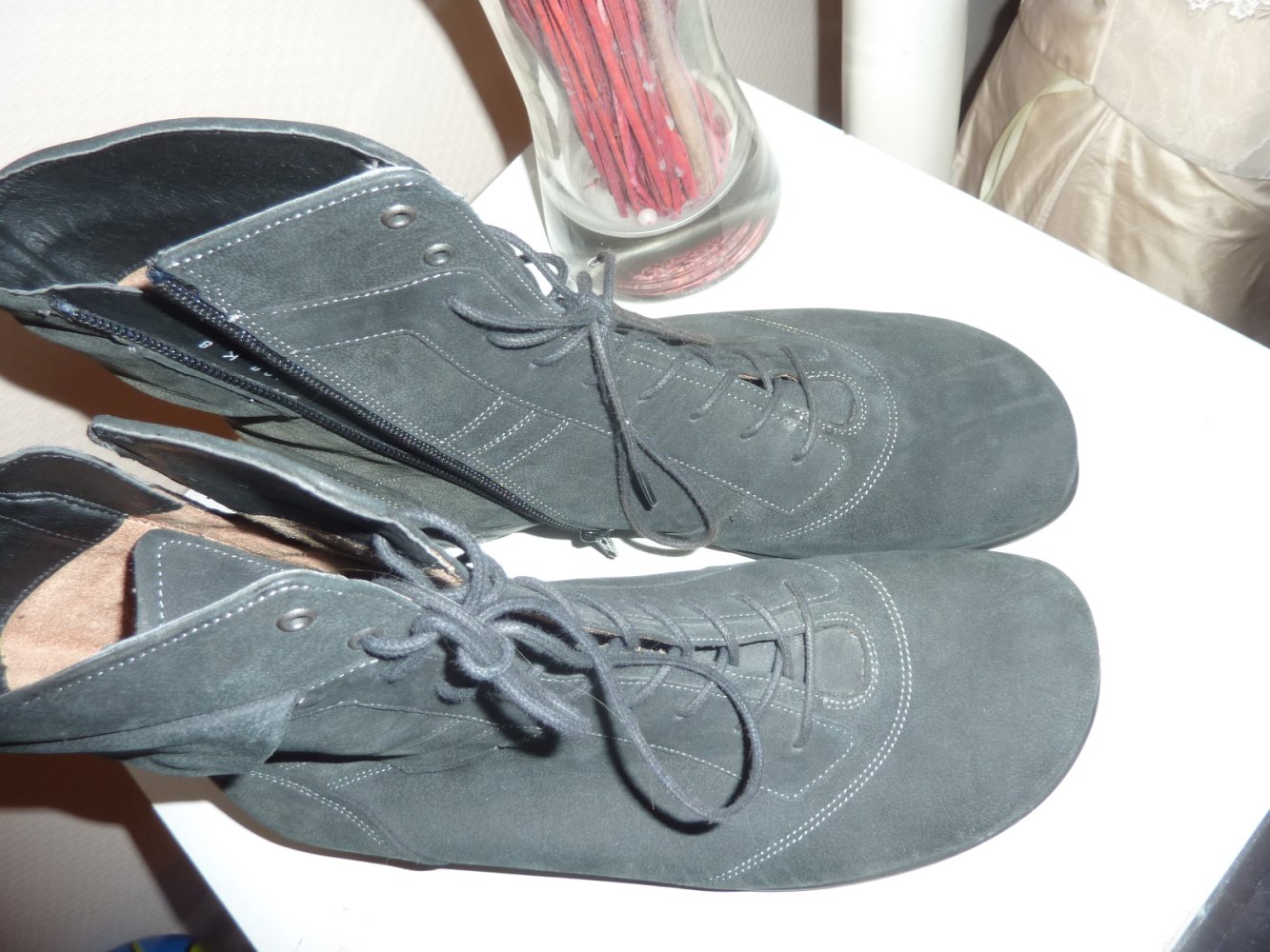 Damen Stiefel NEU verfärbt Stiefelette Boots 42 anthrazit LEDER Wildleder Marke Durea 