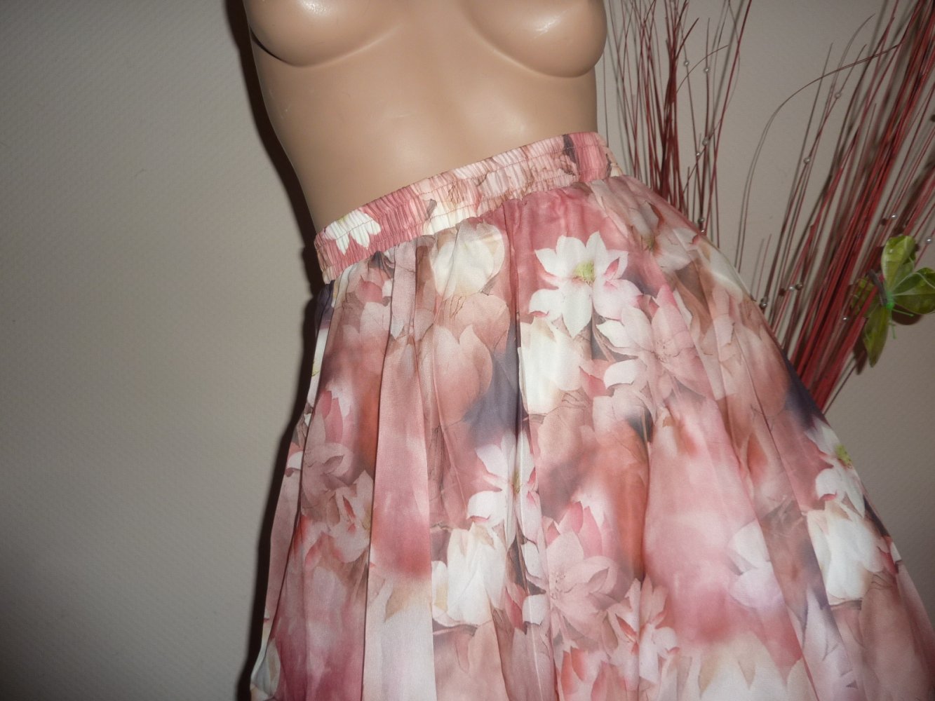 Rock lang rosa rosé NEU Sommerrock Maxirock Abendrock 44 46 48 Swing Chiffon A-Linie