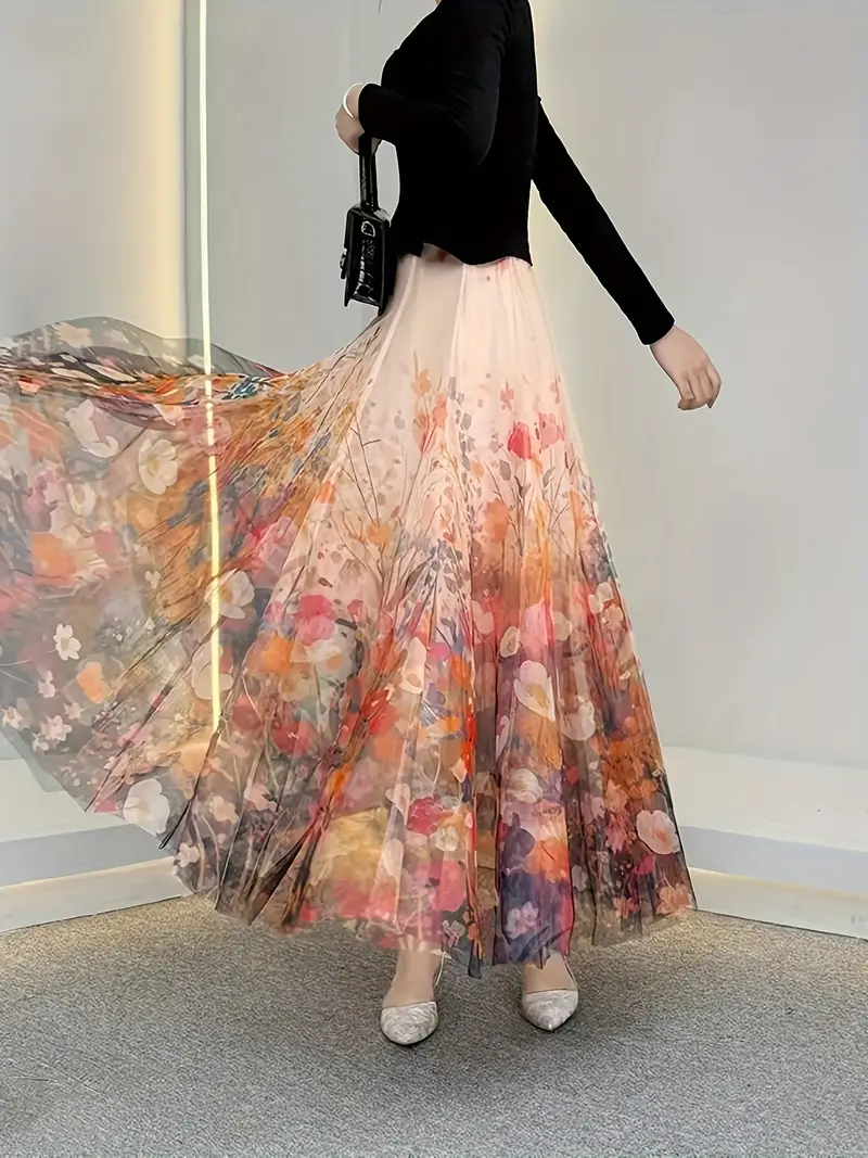 Rock 94 cm NEU Tüllrock Sommerrock L XL 40 42 44 apricot bunt Gummiband Abendkleid Coctail