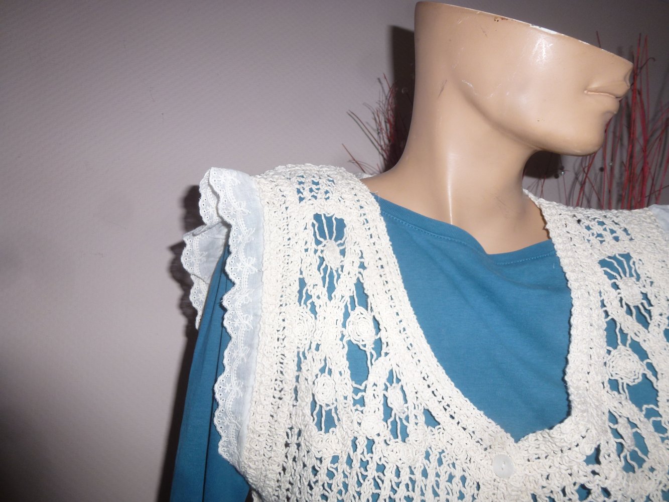 Weste XL beige NEU gehäkelt Oberteil Pullunder Strickweste Strickjacke Cardigan ärmellos