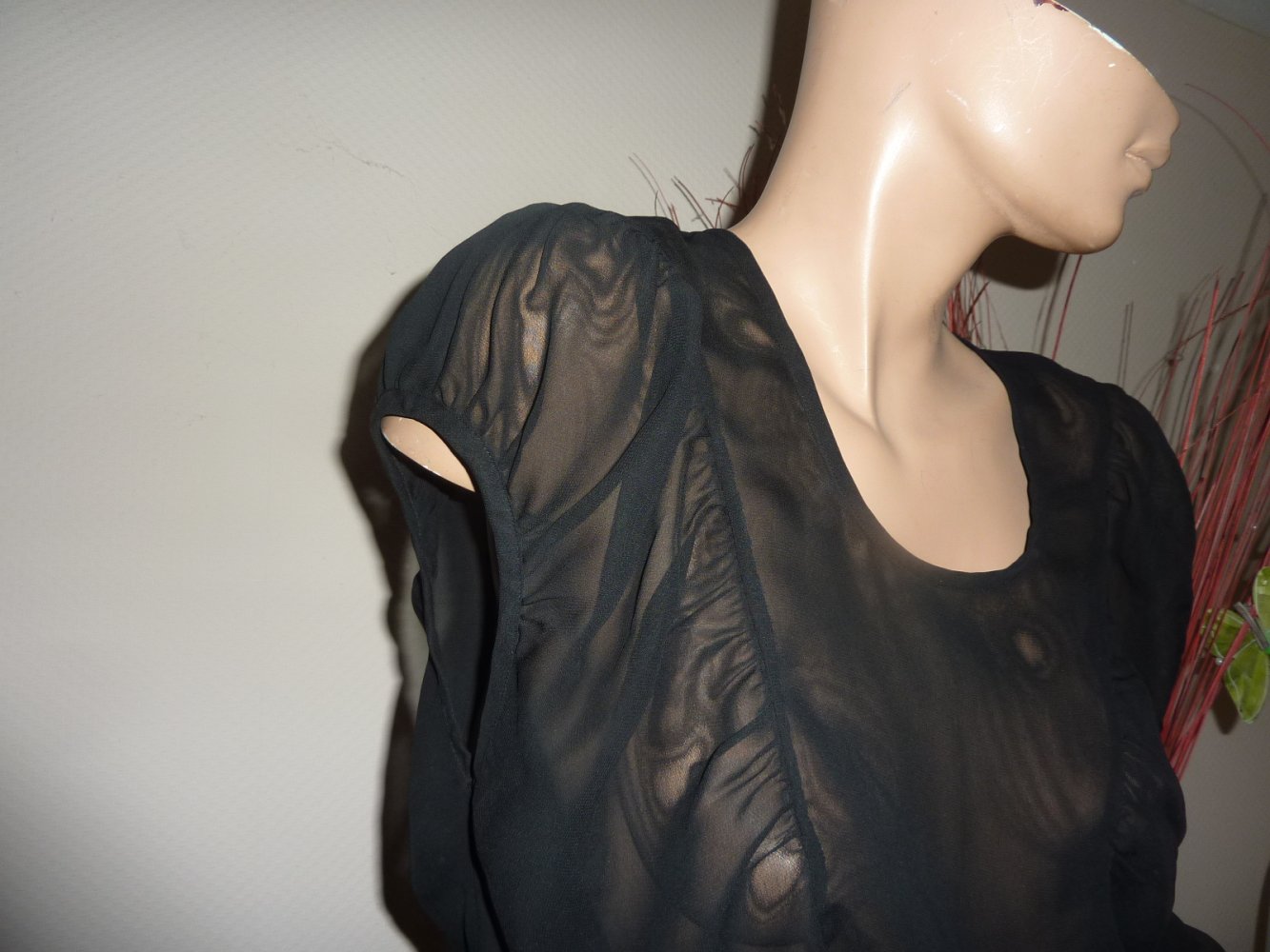 Chiffon Bluse Top Tunika 36 38 40 schwarz Chiffon durchsichtig