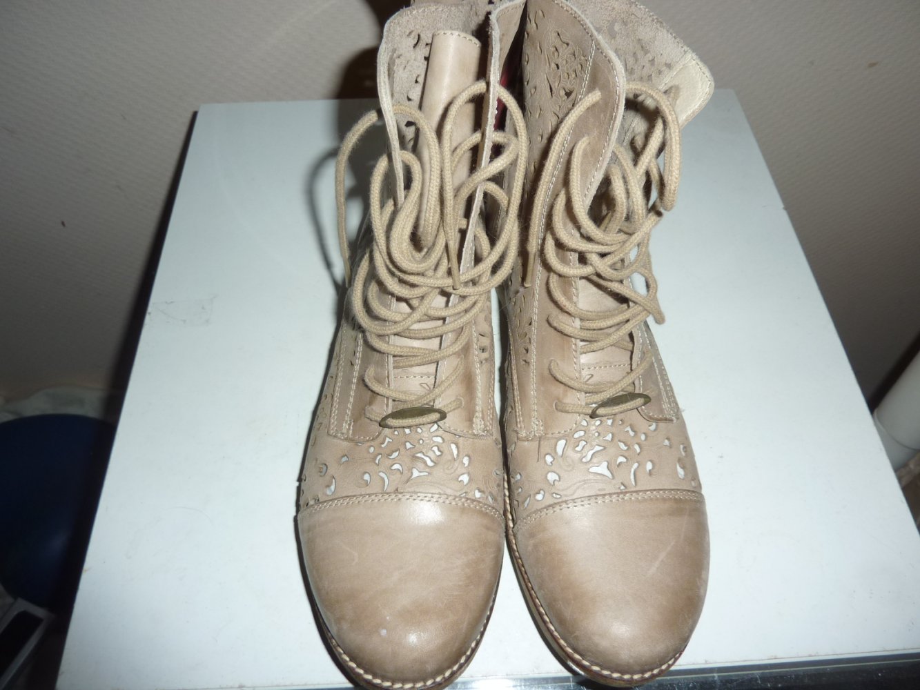 Original Deerberg 42 beige Steifel flach Boots Schuhe Stiefelettten echtes Leder Lederstiefel Sommerstiefel