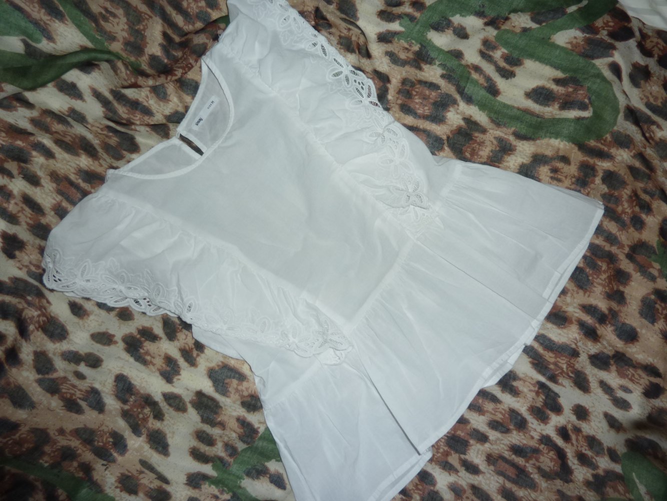 Bluse Sommertop Tunika Top 38 40 S M weiß Baumwolle ärmellos Brust 46 cm