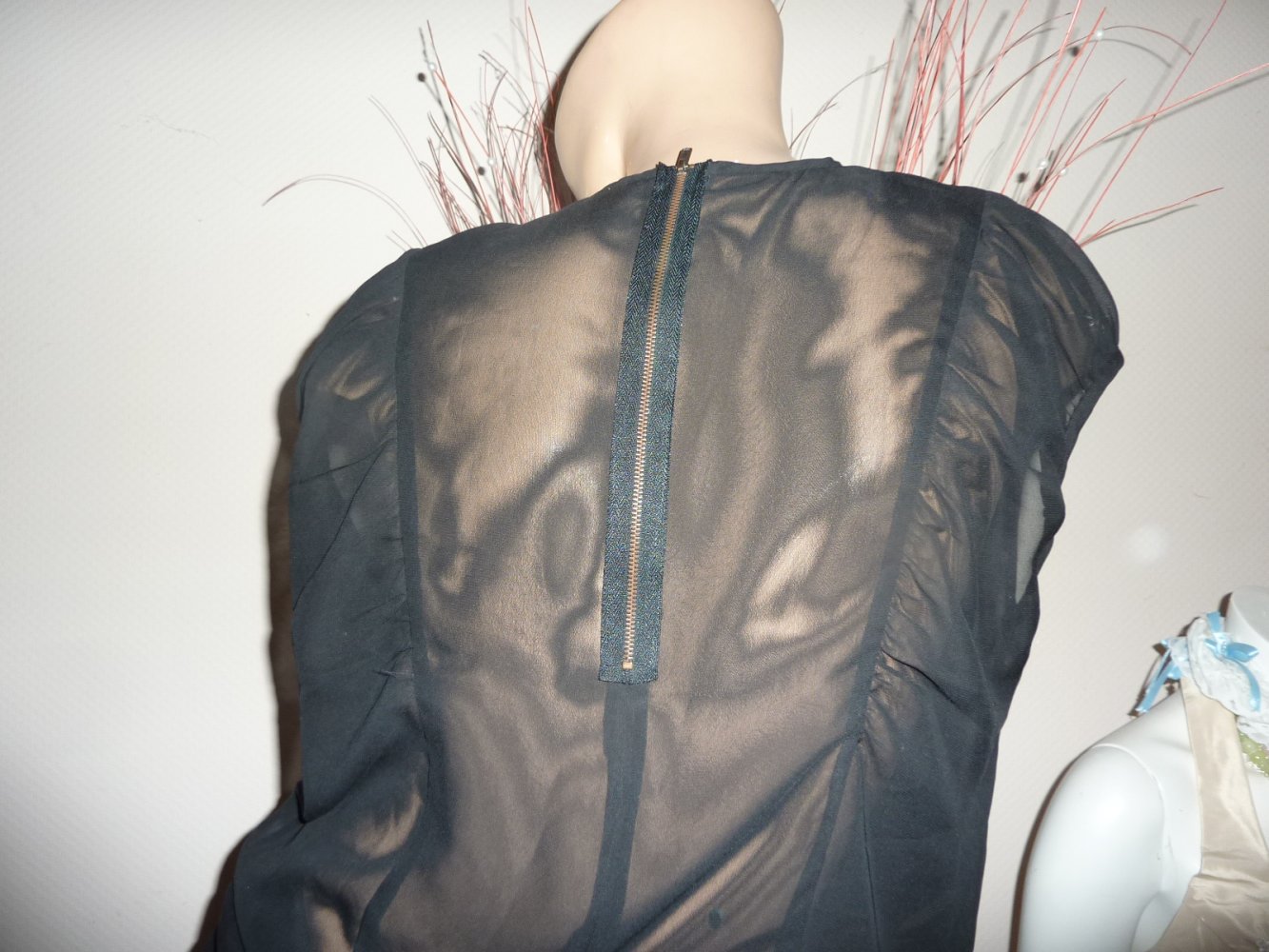 Chiffon Bluse Top Tunika 36 38 40 schwarz Chiffon durchsichtig