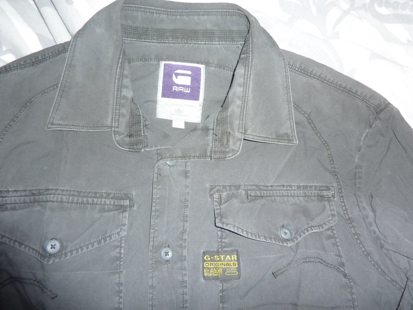 Herren Hemd G. Star RAW grau L schmal wie M 48 50 Brust 54 cm Baumwolle Langarm