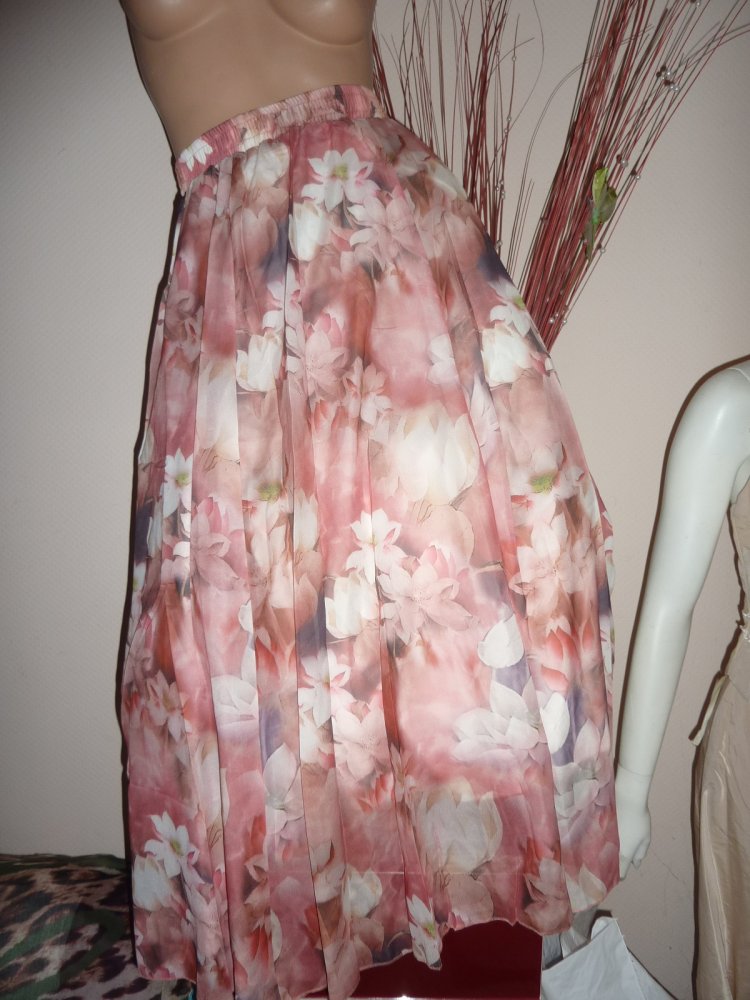 Rock lang rosa rosé NEU Sommerrock Maxirock Abendrock 44 46 48 Swing Chiffon A-Linie