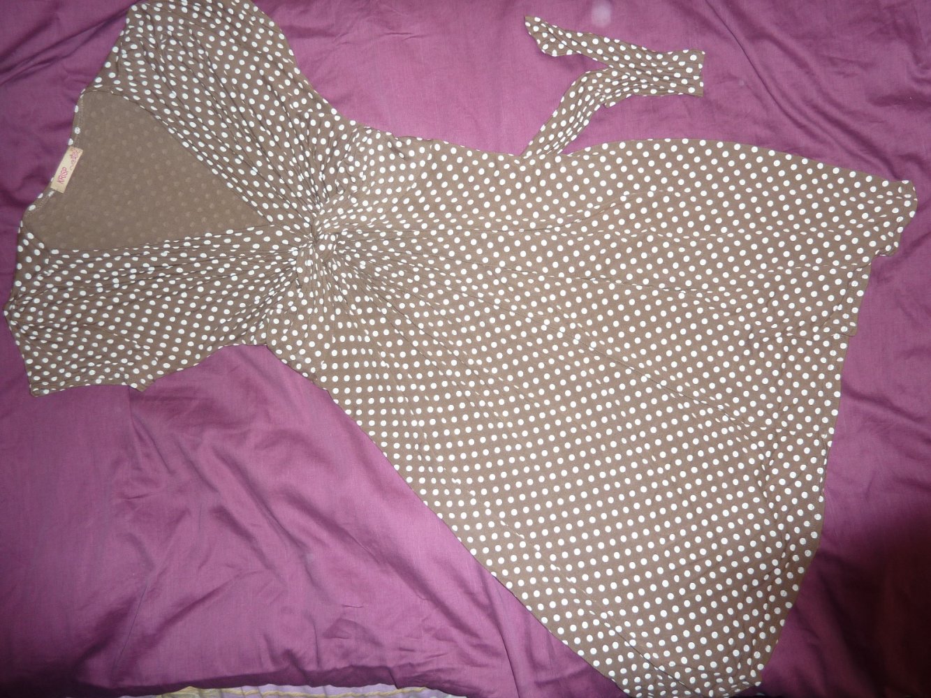 Kleid Sommerkleid Stretch 40 42 M L Marke Krisp Polka Dots braun taupe Jersey Coctailkleid