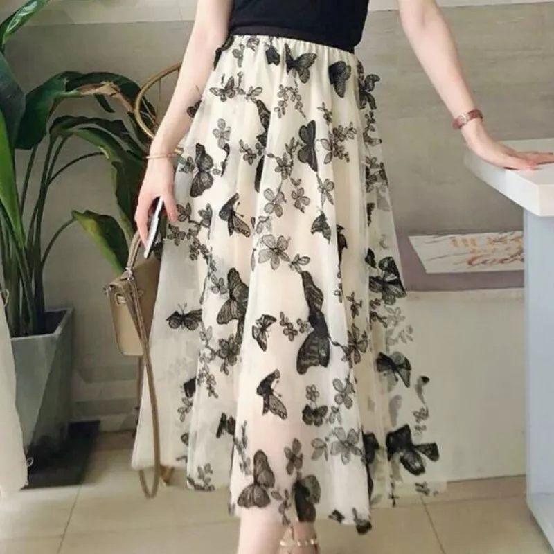 Rock NEU M 40 42 Tüllrock 72 cm Sommerrock nude apricot schwarz A-Linie Midi