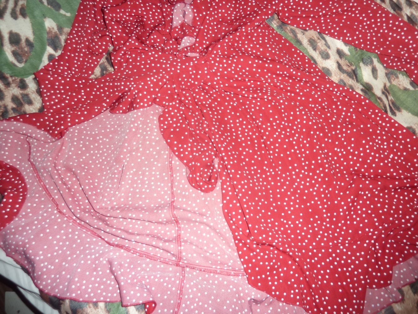 Kleid Sommerkleid rot Wickeloptik XL 42 44 langarm Kofferkleid Coctailklkleid Polka Dots Punkte gepunktet