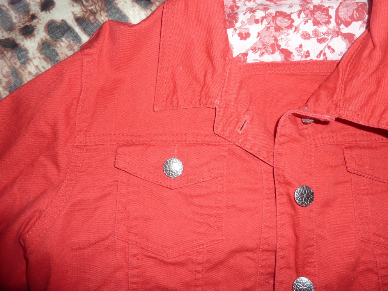 Damen Jeans Jacke Jeansjacke Übergangsjacke 44 XL rot NEUwertig Baumwolle