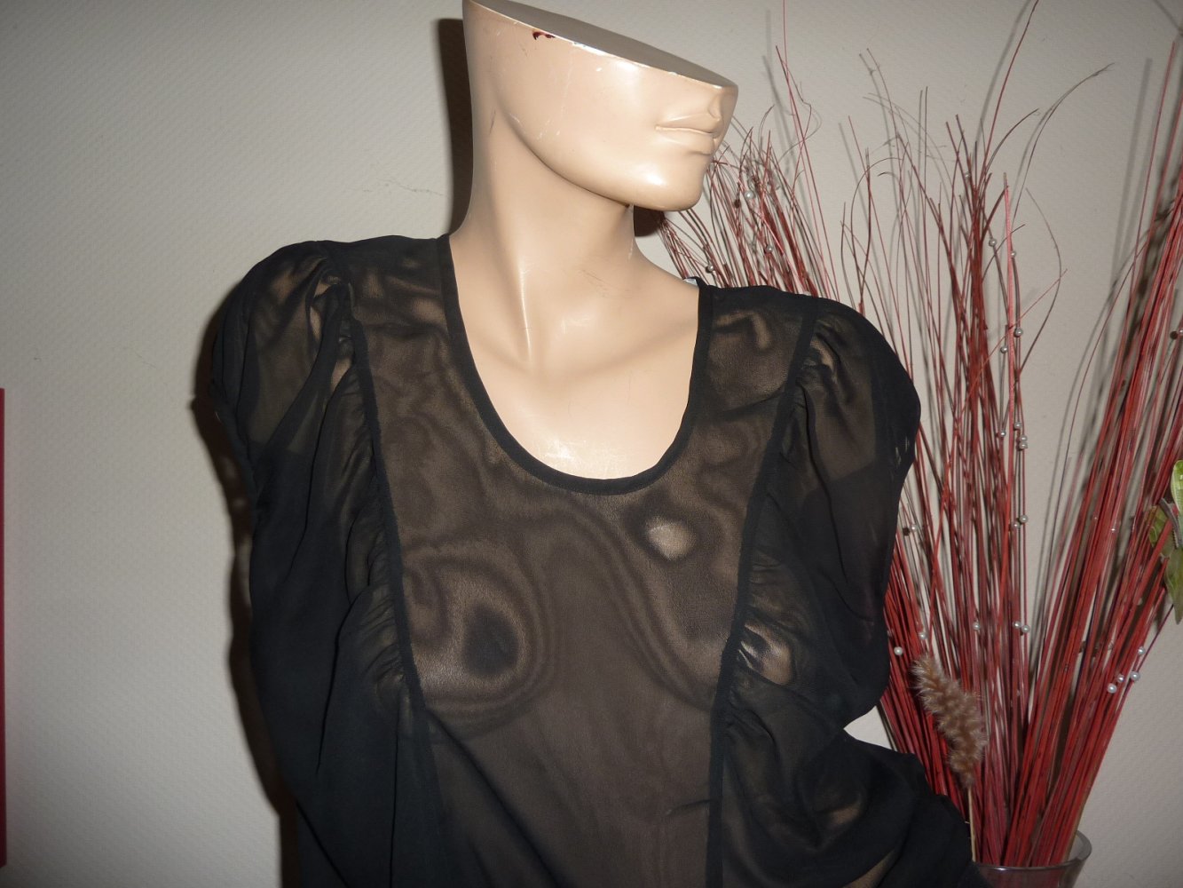 Chiffon Bluse Top Tunika 36 38 40 schwarz Chiffon durchsichtig