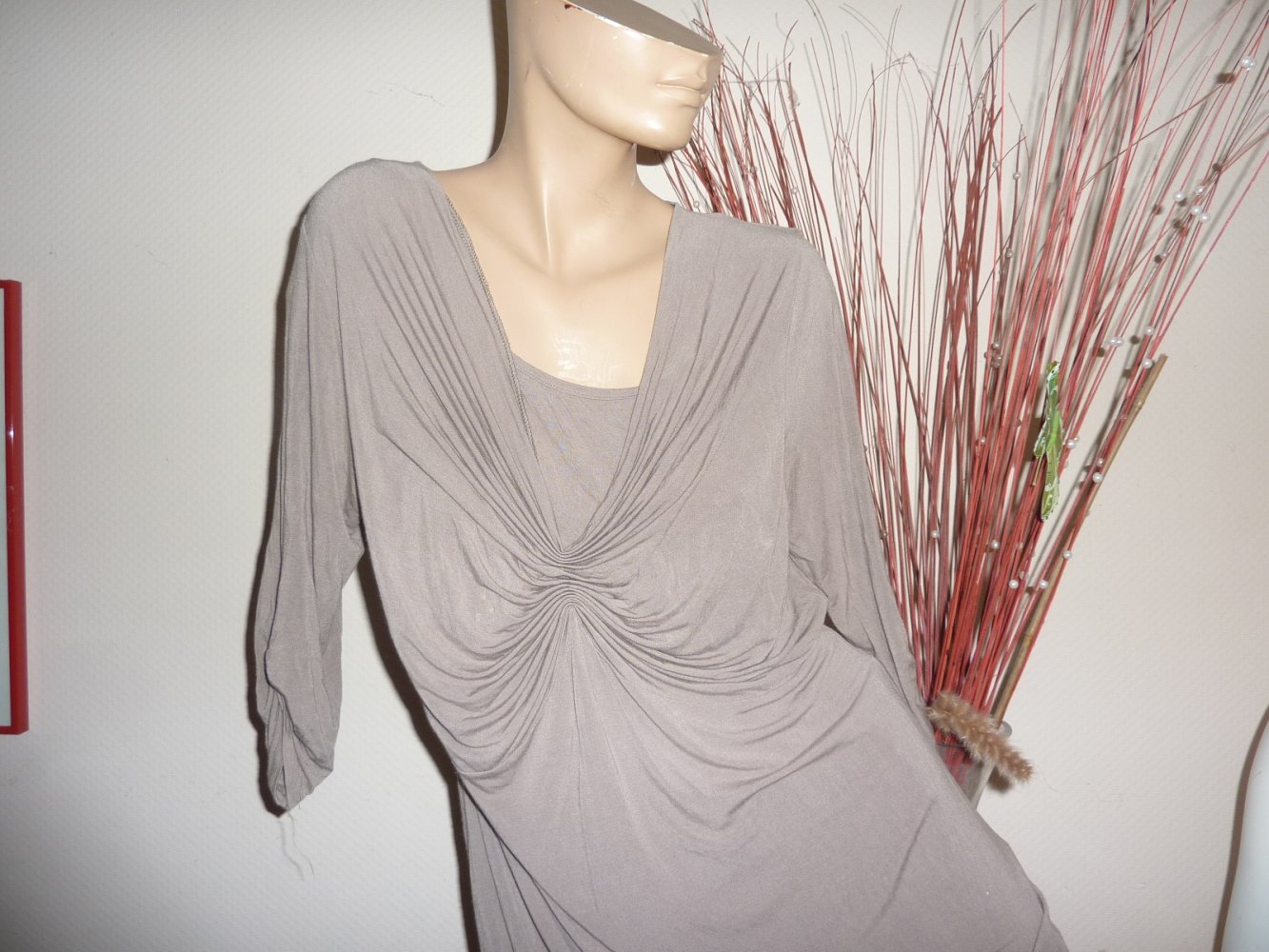 Damen Shirt Longshirt NEU L 40 42 taupe braun beige 3/4 Arm Vanesstyle Tunika Viskose Sommershirt  Longshirt