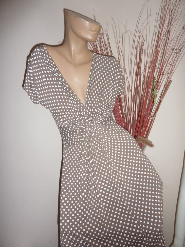 Kleid Sommerkleid Stretch 40 42 M L Marke Krisp Polka Dots braun taupe Jersey Coctailkleid
