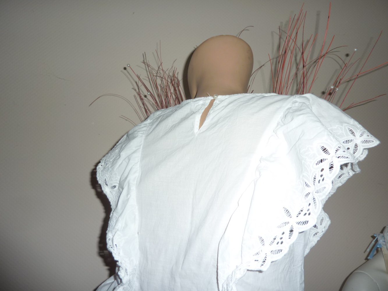 Bluse Sommertop Tunika Top 38 40 S M weiß Baumwolle ärmellos Brust 46 cm