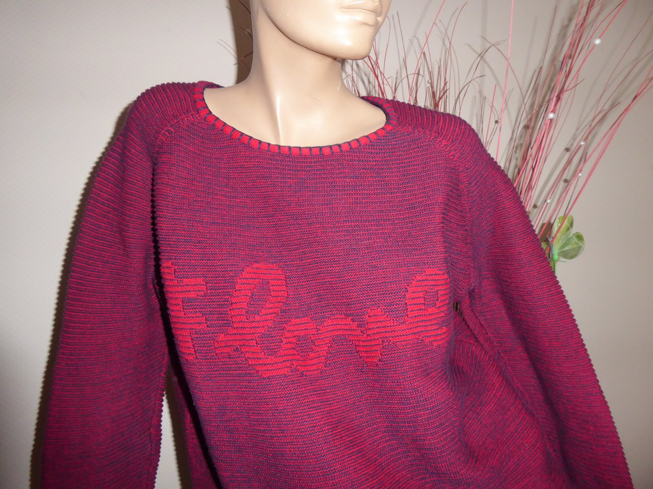 Damen Pullover Gr. L 42 44 CECIL Brust 59 cm rot blau Pulli Strick Grobstrick