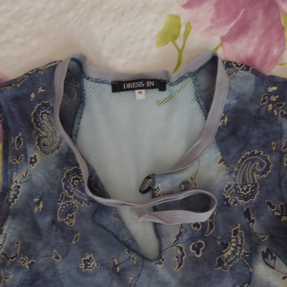 Top Shirt Sommertop Dress IN 40 M blau türkis hinten Mesh ärmellos