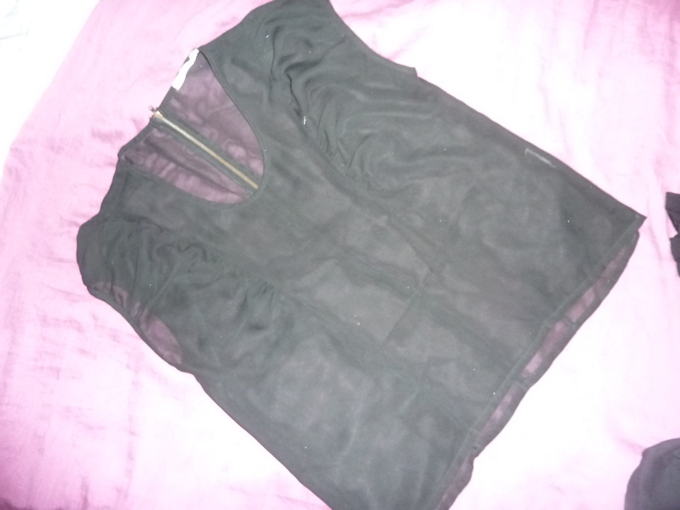 Chiffon Bluse Top Tunika 36 38 40 schwarz Chiffon durchsichtig