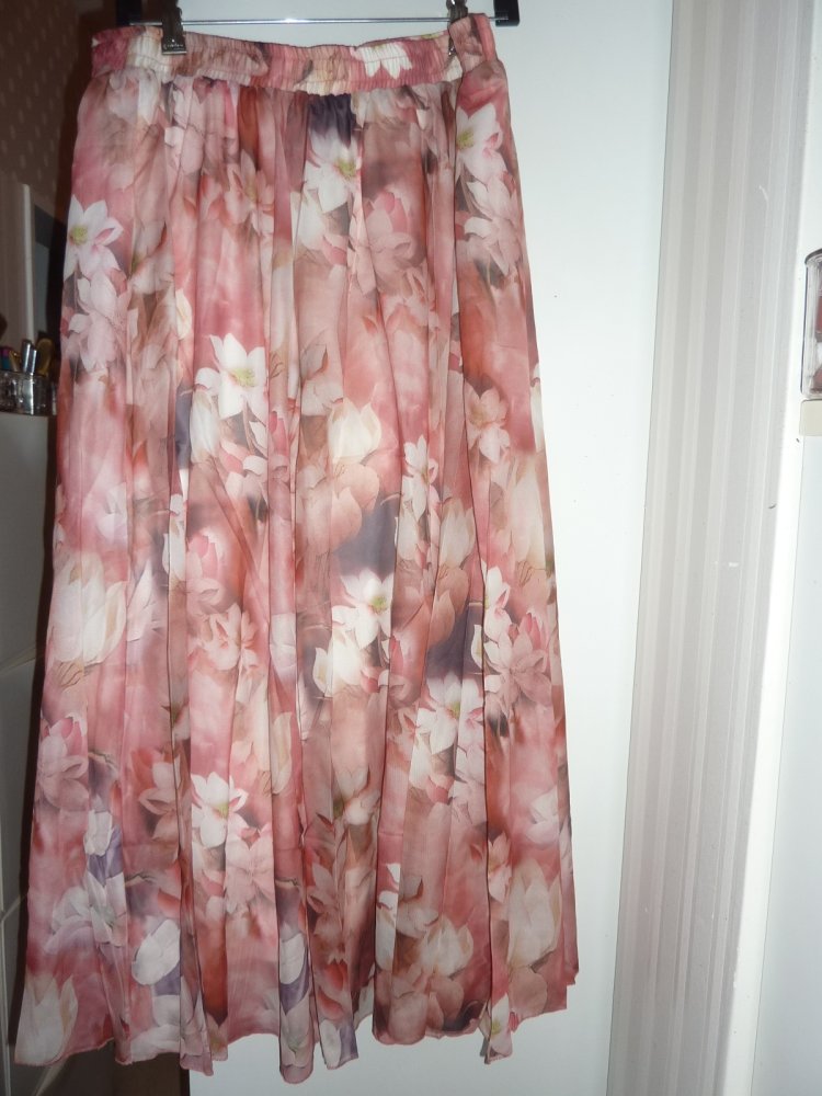 Rock lang rosa rosé NEU Sommerrock Maxirock Abendrock 44 46 48 Swing Chiffon A-Linie