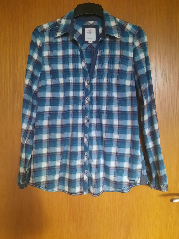 Bluse kariert S.Oliver V-Ausschnitt blau violett