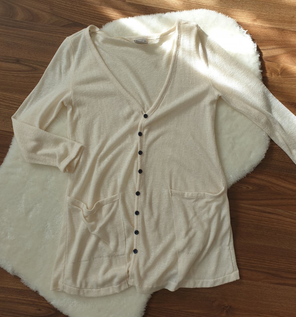 Beiger | Cremefarbener Cardigan | Jäckchen | Strickjacke Gr. 34 | XS