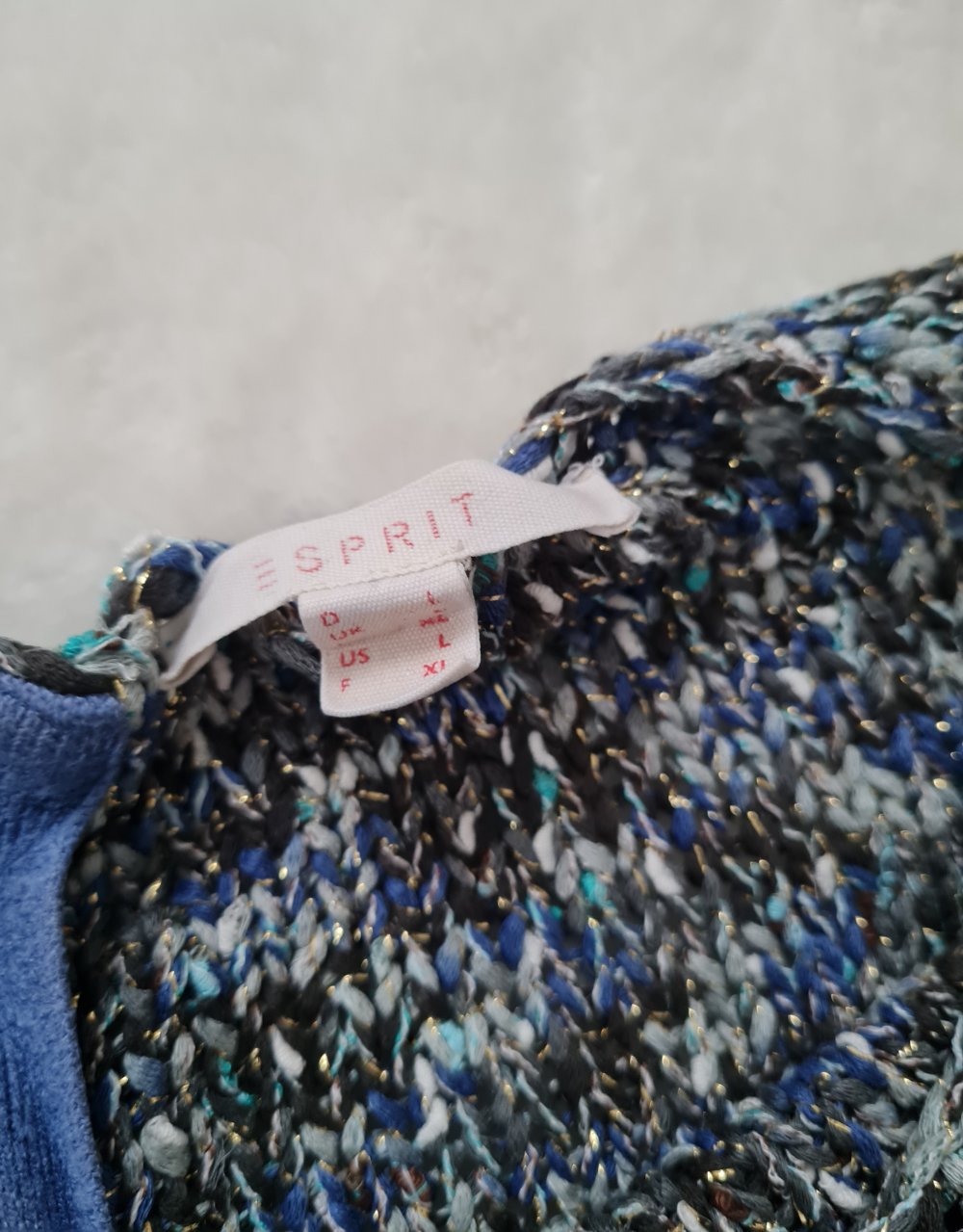 Warmer Strickpullover Häkeloptik Blau Glitzer Gr. 40 Esprit