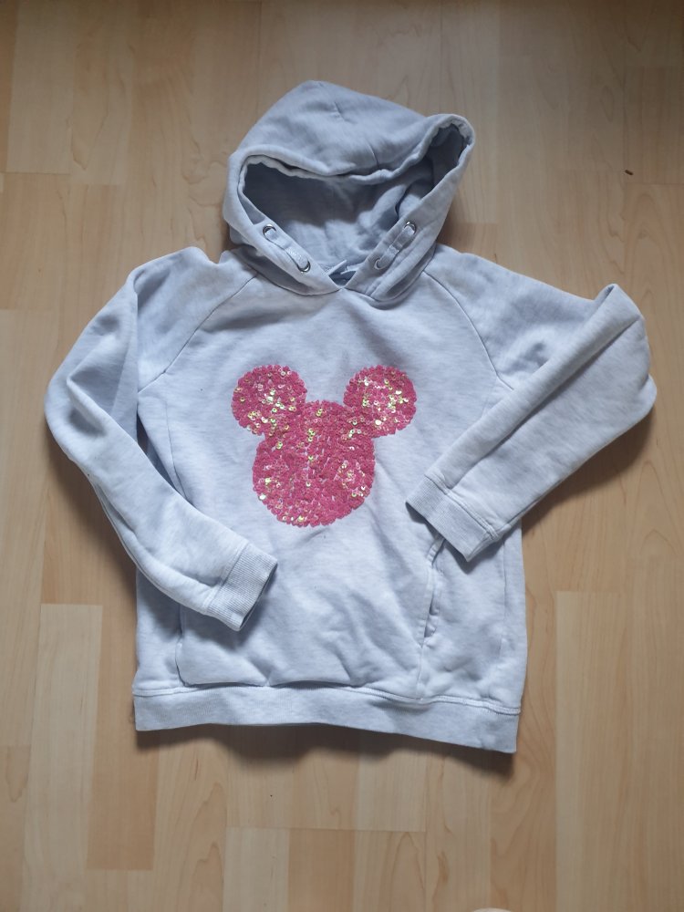 Minnie Maus Pullover 146 Hoodie grau pink Pailletten 