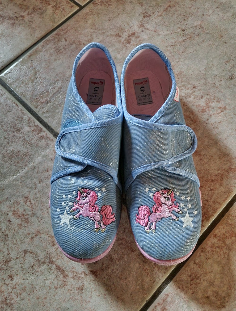 Hausschuhe hellblau pink Superfit 34 Einhorn