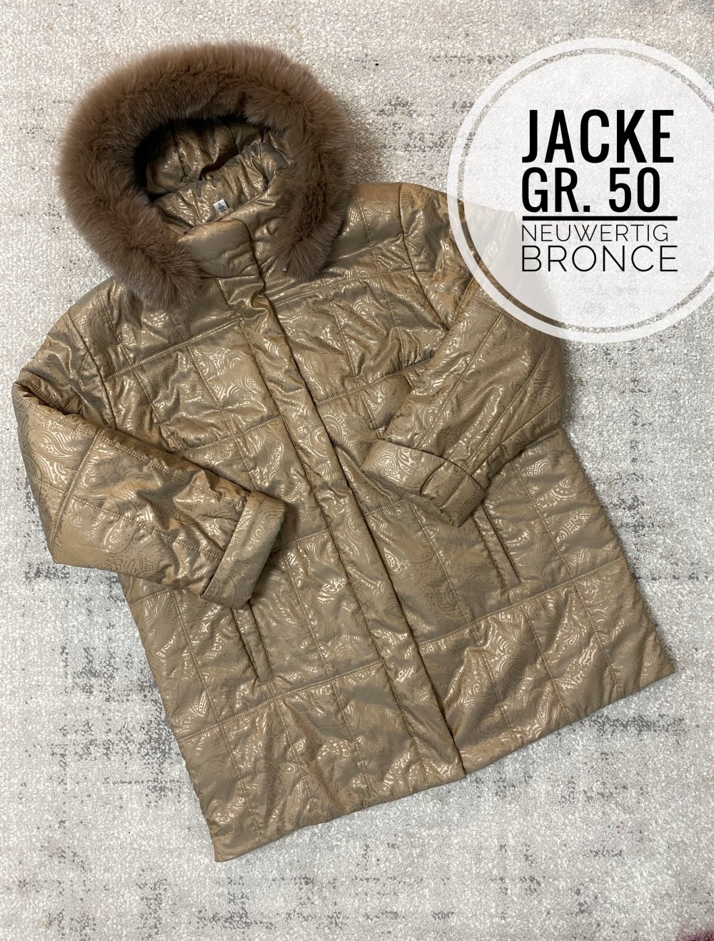 50 Damen Winterjacke bronce neuwertig Kapuze plus size curvy Fashion xxl Mode Parka
