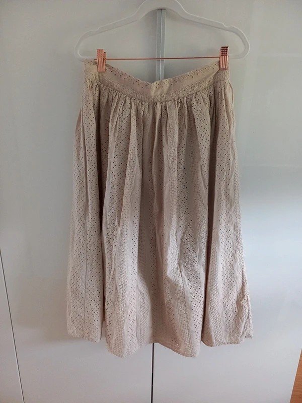 H&M Rock Vintage Gr 40/L Damen, beige, Boho, Sommer, Knöpfe, Spitze, A-Linie