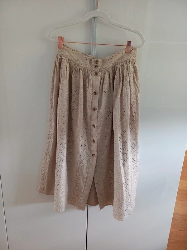 H&M Rock Vintage Gr 40/L Damen, beige, Boho, Sommer, Knöpfe, Spitze, A-Linie