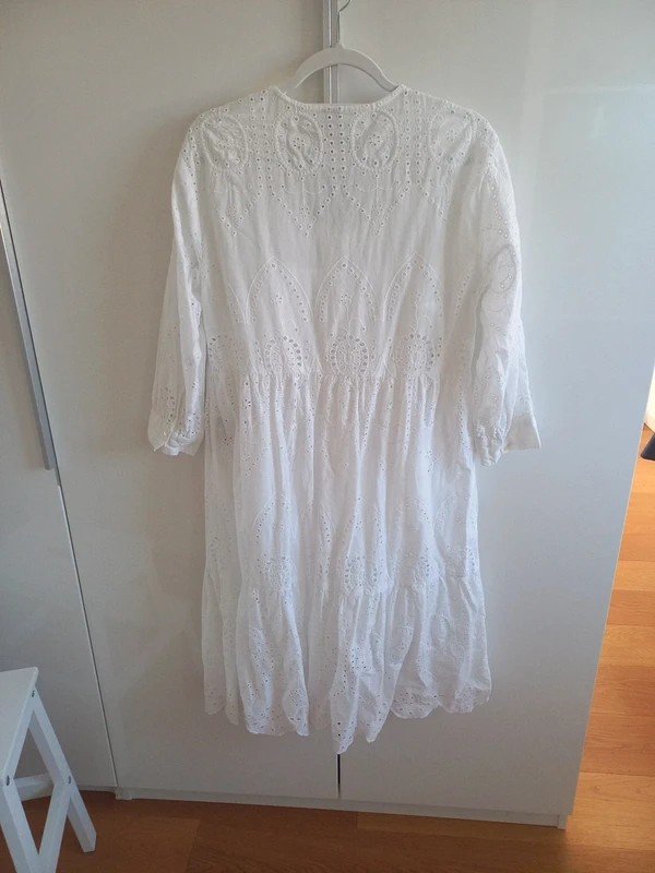 Pieces Midi Kleid Gr 38/M Damen, Spitze, Vintage, weiß 3/4 Ärmel