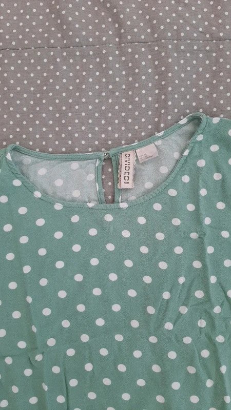 H&M Blogger Bluse Gr 34/36, S, M, Damen Mädchen Gr. 164, dots, Vintage Rockabilly, mint, türkis