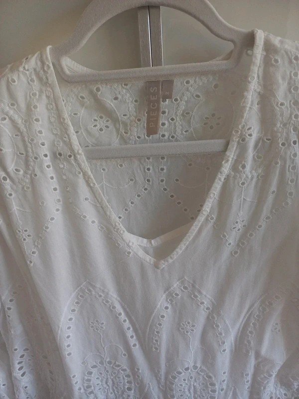 Pieces Midi Kleid Gr 38/M Damen, Spitze, Vintage, weiß 3/4 Ärmel