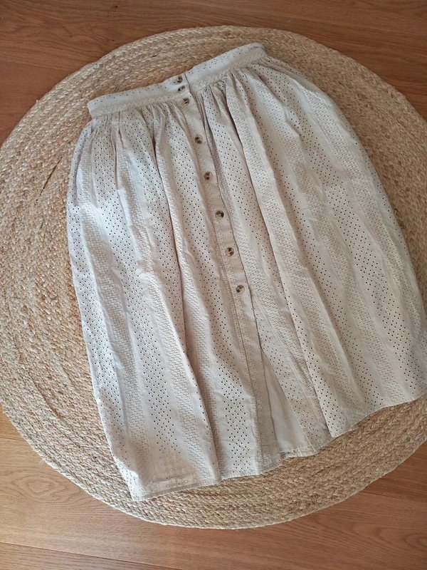 H&M Rock Vintage Gr 40/L Damen, beige, Boho, Sommer, Knöpfe, Spitze, A-Linie