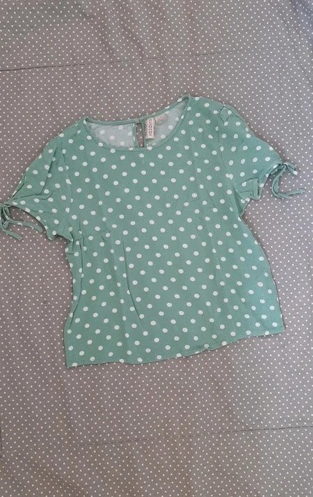 H&M Blogger Bluse Gr 34/36, S, M, Damen Mädchen Gr. 164, dots, Vintage Rockabilly, mint, türkis