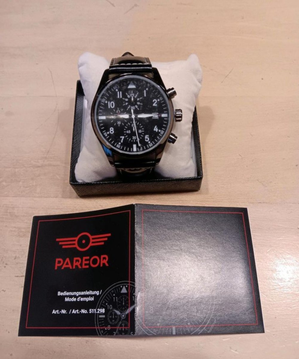Herren Armbanduhr, schwarz, Pareor, neu