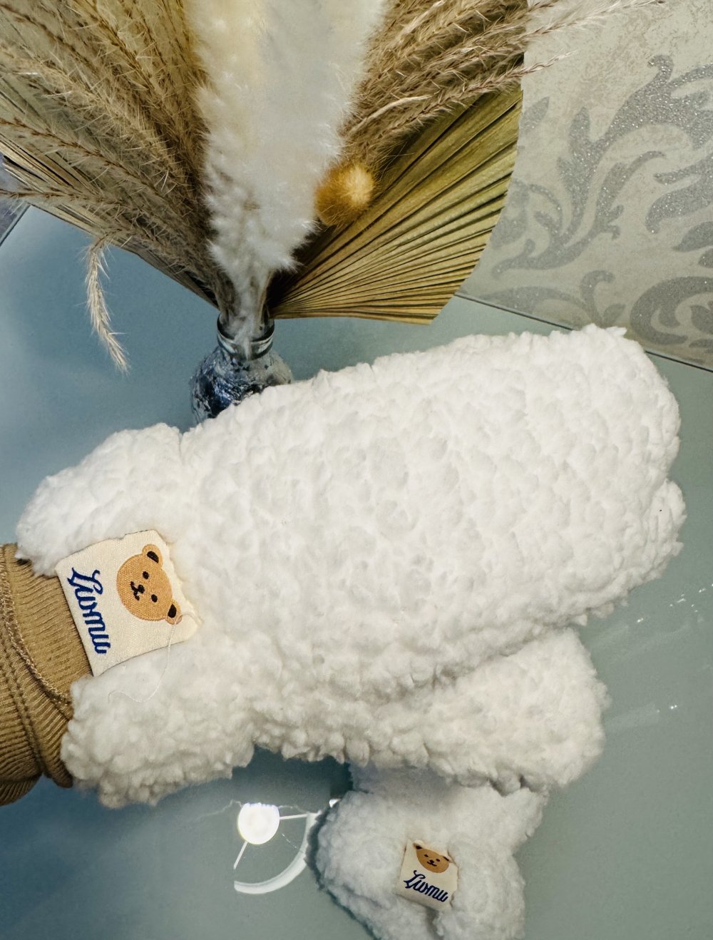 Schöne Kuschelige Handschuhe NEU Teddy Warm Winter Fäustlinge Weiß Flauschig