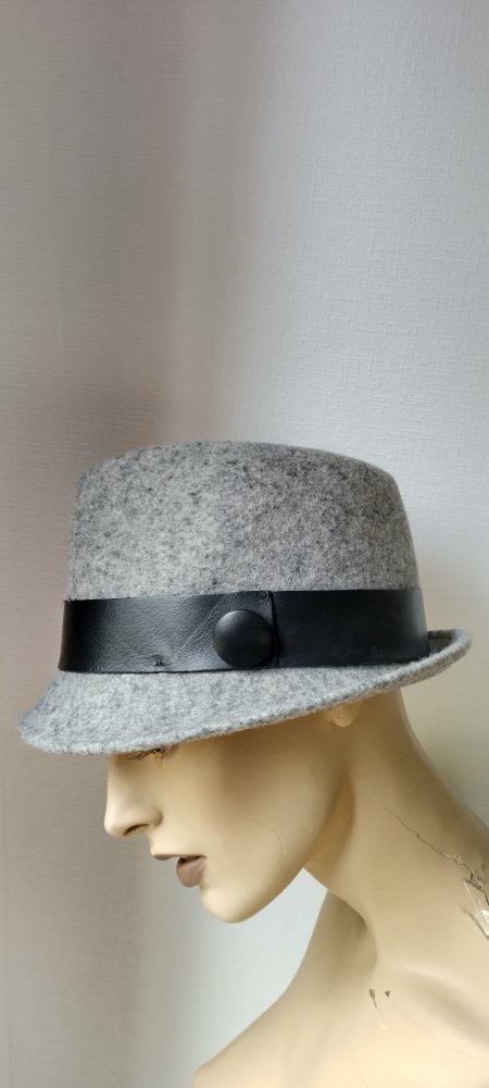 Wollhut mit Lederband, Gr.57, schwarz