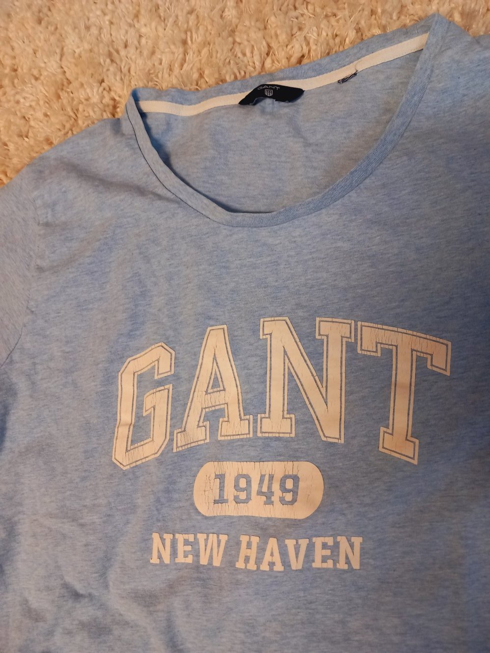 GANT T-Shirt hell blau meliert weip Front Print Gr XL 