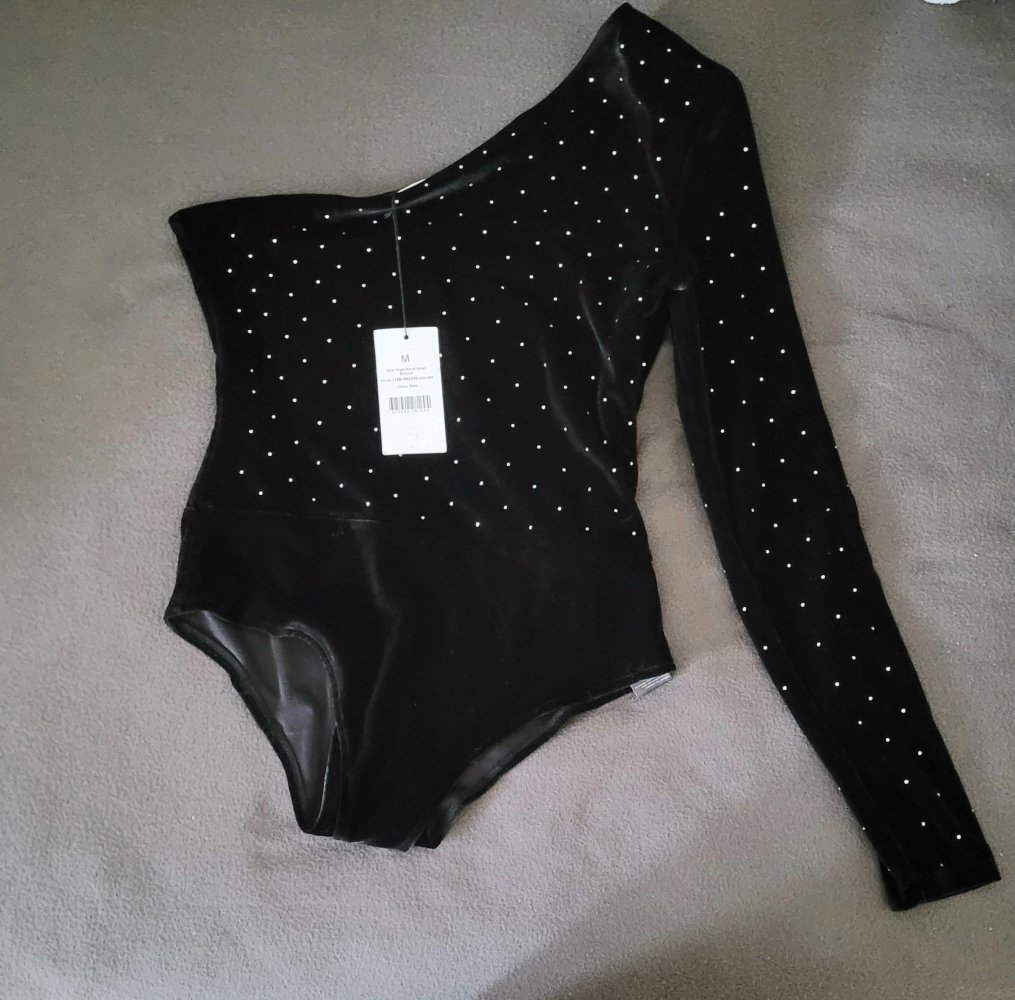 Nakd Single sleeve velvet bodysuit Strass Details