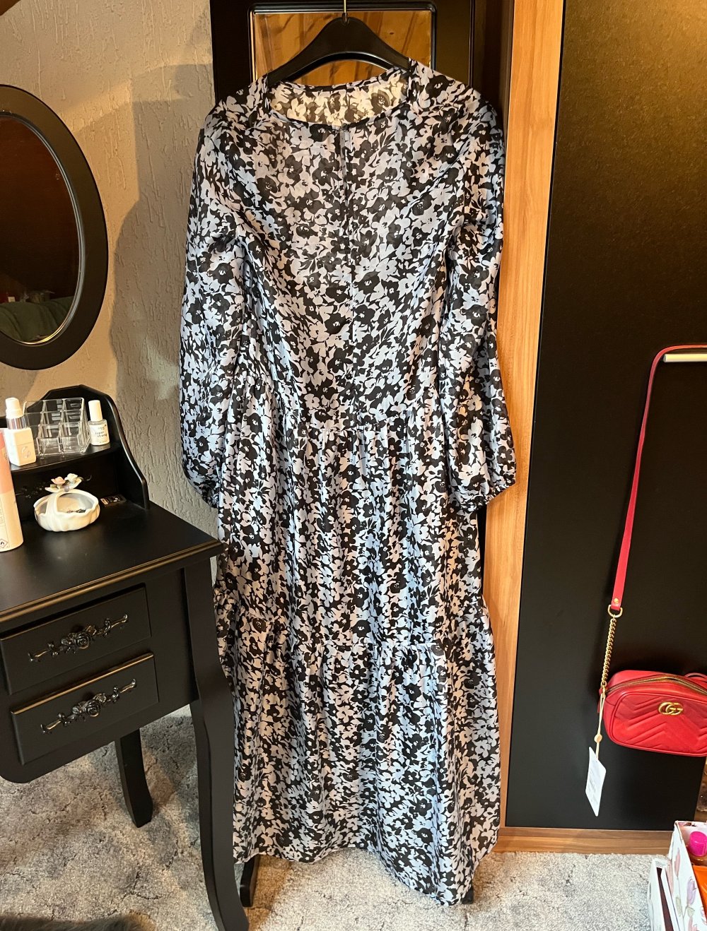 Modström Maxikleid Flower Print schwarz grau XS