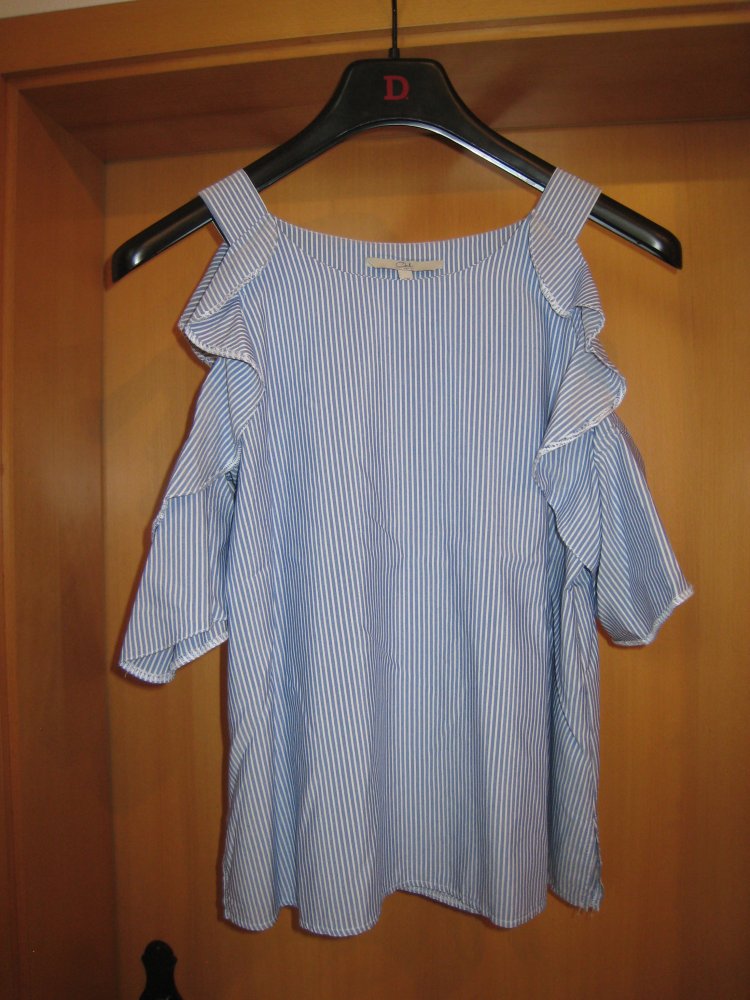 Damen Bluse/Tunika/Shirt, Gr. 38, blau-weiß gestreift mit cut outs an Schultern und Armen von Clockhouse